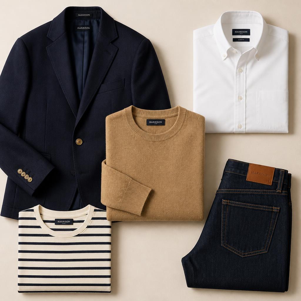 Folded apparel in classic neutral tones